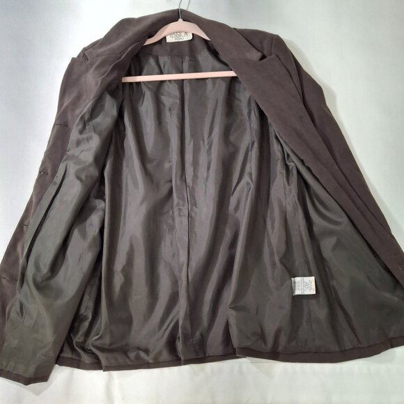 Jessica Petites Long Suede-Like 4 Button Olive Green Jacket Blazer Sz 12P Lined - Picture 11 of 13